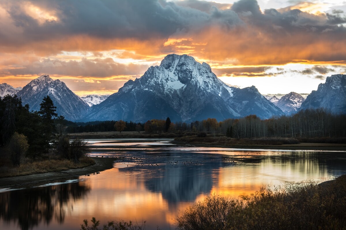 Mountain landscape with warm sunset light